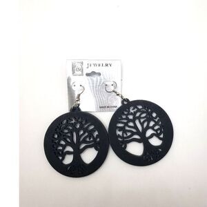 Black wood tree of life earrings